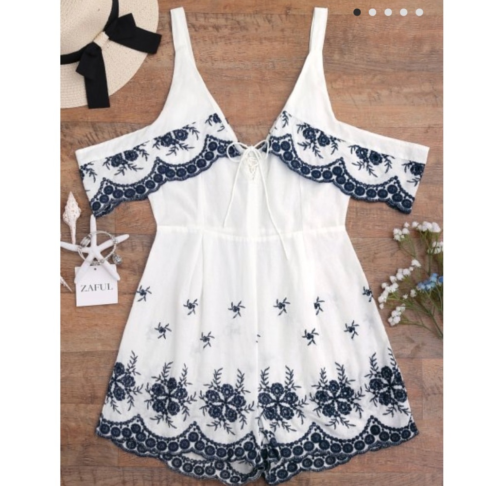 Blue and White Romper